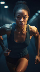 Young afro female athlete runner portrait, Generative AI Illustration