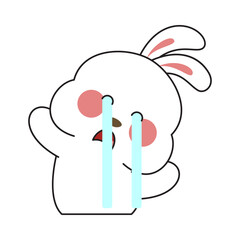 Cute Bunny Sticker Cartoon Illustration Isolated On White Background. Kawaii cute cartoon character design. 