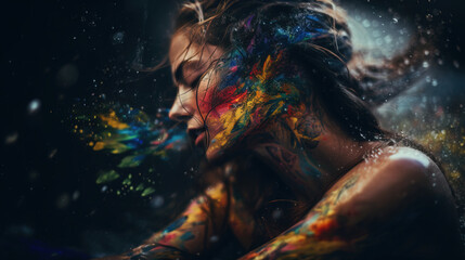 Fototapeta na wymiar Abstract composition of woman covered in paint, Generative AI illustration
