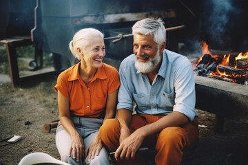 Fototapeta na wymiar Senior couple making a barbeque, Generative AI illustration