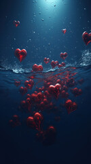 Fototapeta na wymiar Small red hearts inside water, Generative AI illustration