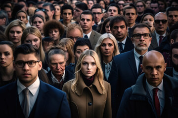 Large group of people in business attire looking at camera, Generative AI illustration