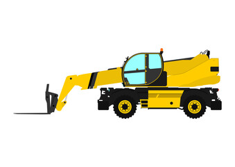 Modern rotating telehandler. Side view of telescopic handler. Vector.