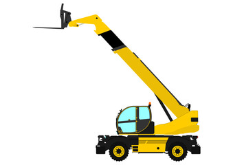 Modern rotating telehandler. Side view of telescopic handler. Vector.