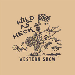 cowboy illustration bison graphic rodeo design buffalo vintage wild badge western logo - obrazy, fototapety, plakaty