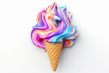 Neon Delight: Vibrant Ice Cream on White Background