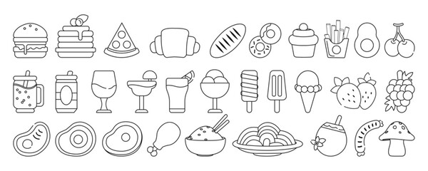 Food and Drinks Icons - Line Art Vector Illustration