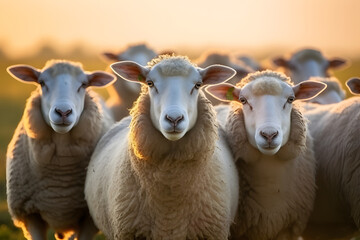 Fototapeta premium Flock of sheep staring in the same direction