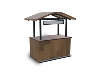 3d illustration coffee shop kiosk wood texture view from left anggle