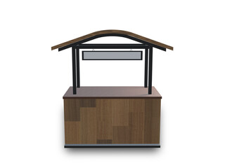 3d png illustration coffee shop kiosk wood texture view from front anggle
