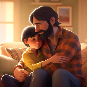 Ilustração de pai e filho juntos felizes