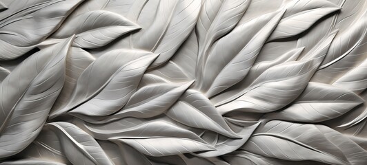 Abstract silver metallic metal geometric leaves 3d tiles texture wall wallpaper background banner (Generative Ai)