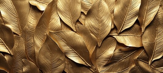 Abstract gold metallic geometric leaves 3d tiles texture wall wallpaper background banner (Generative Ai)