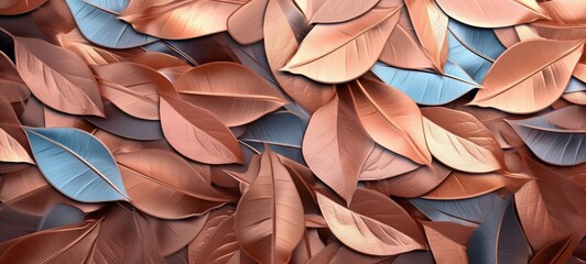 Abstract copper metallic geometric leaves 3d tiles texture wall wallpaper background banner (Generative Ai)