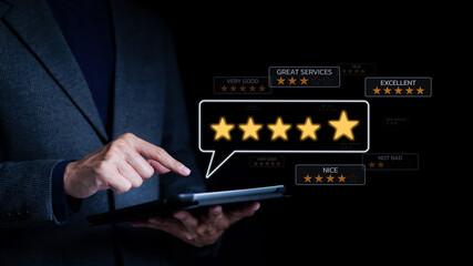Feedback user give rating to service excellent experience on tablet application, Client evaluate...