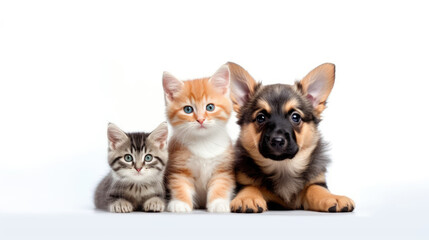 Fototapeta na wymiar puppy german shepherd and nice scottish kittens. Generative ai