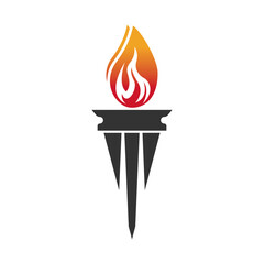 Burning Torch Fire Flame with Pillar column logo