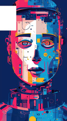 Artistic Representation of AI Robot For Poster Magazine Cover Futuristic Design Multi Colored Face Closeup Technology Design Marketing Resource Space for Text Generative AI