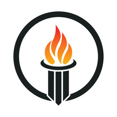 Burning Torch Fire Flame with Pillar column logo