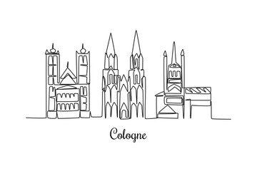 Single one line drawing Cologne city skyline. City concept. Continuous line draw design graphic vector illustration. - obrazy, fototapety, plakaty