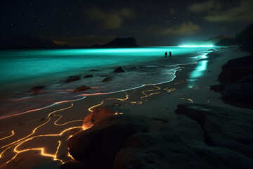 bioluminescence beach during the night.