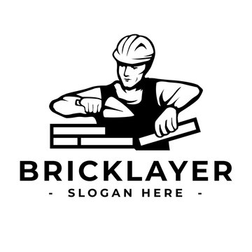 Masonry logo design template. Bricklayer logo vector. Construction logo