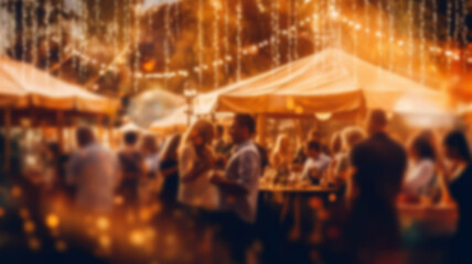 Outdoor evening party blurred background. AI generated