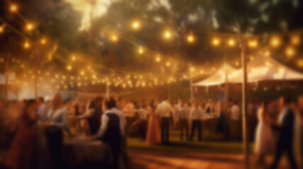 Outdoor evening party blurred background. AI generated