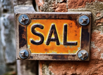 Discount plate, SALE in an urban environment.