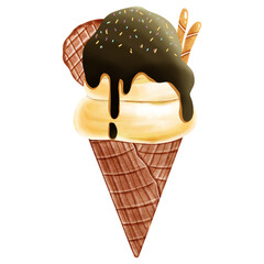 Vanilla and Chocolate Ice Cream Cone for Summer