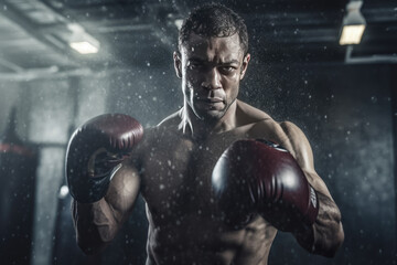 Fototapeta na wymiar Portrait of a boxer training with a punching bag.
