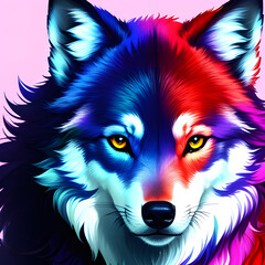 Naklejka premium abstract wolf head with splashes of color