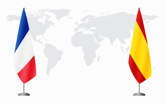 France and civil Spain flags for official meeting