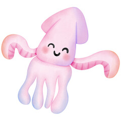 Single pink purple squid illustration