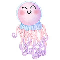 Single sweet colorful jellyfish illustration