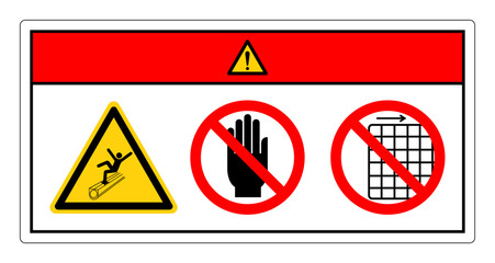 Danger Walking Or Standing On Conveyor Cover Do Not Touch and Do Not Remove Guard Symbol Sign, Vector Illustration, Isolate On White Background Label .EPS10