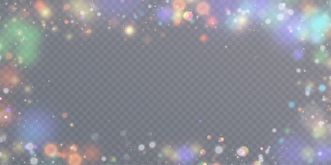 Light effect with lots of shiny shimmering particles isolated on transparent background. Vector star cloud with dust.	
