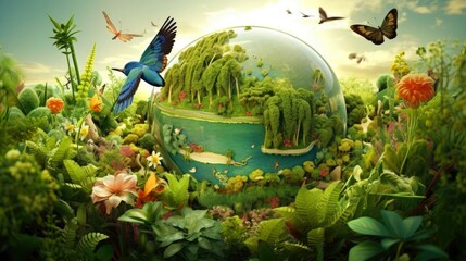 Fototapeta na wymiar Illustration image, Nature and Sustainability, Eco-friendly Living and conservation, Concept art of Earth and animal life in different environments, Generative AI illustration