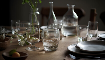 Luxury wineglass reflects elegance and freshness in still life decoration generated by AI