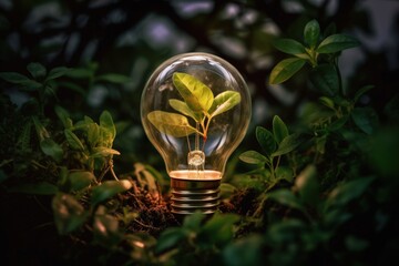 Light bulb surrounded by sprouting plants or branches, representing the idea of ​​nurturing creativity and innovation to foster growth, Generative AI