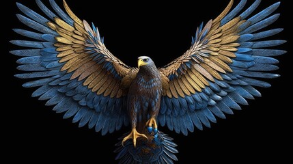 An artistic blue and gold bird wing made pixel art by the eagle