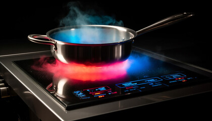 Hot stove top burner ignites natural gas for cooking food generated by AI