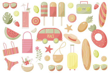vector set with cool colorful summer beach elements 
