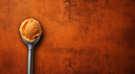 bola de helado de sabor naranja en una cuchara generativa IA