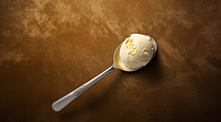scoop of vanilla ice cream in a spoon generativa IA - obrazy, fototapety, plakaty