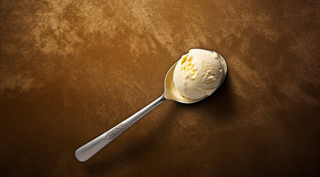 scoop of vanilla ice cream in a spoon generativa IA