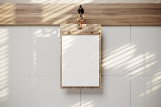 Hanging wooden menu holder mockup. 3D rendering