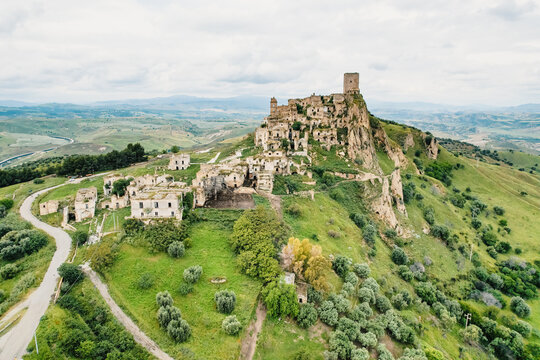 View of Craco, a ghost town in the province of Matera, Basilicata, Italy
