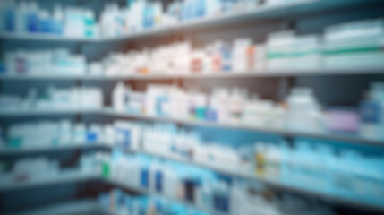 Blurred background of pharmacy drugstore with bokeh light.