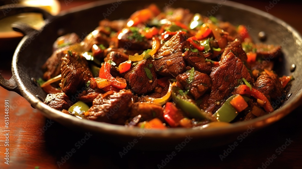 Wall mural sizzling sensation: tibs - sauteed meat with exquisite spices - Wall murals